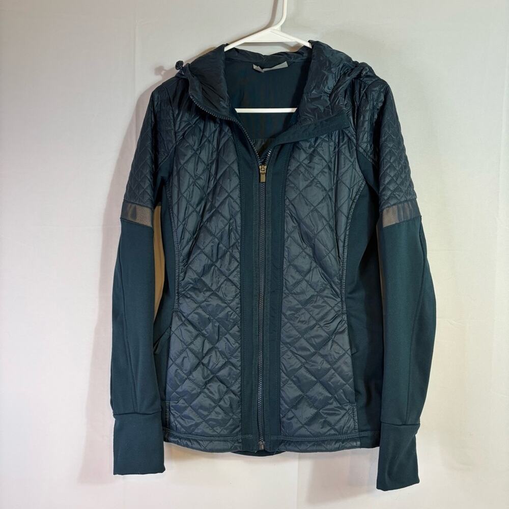 Athleta Rock Springs Dark Teal Ski Jacket Quilted Hooded Insulated Small Bin6